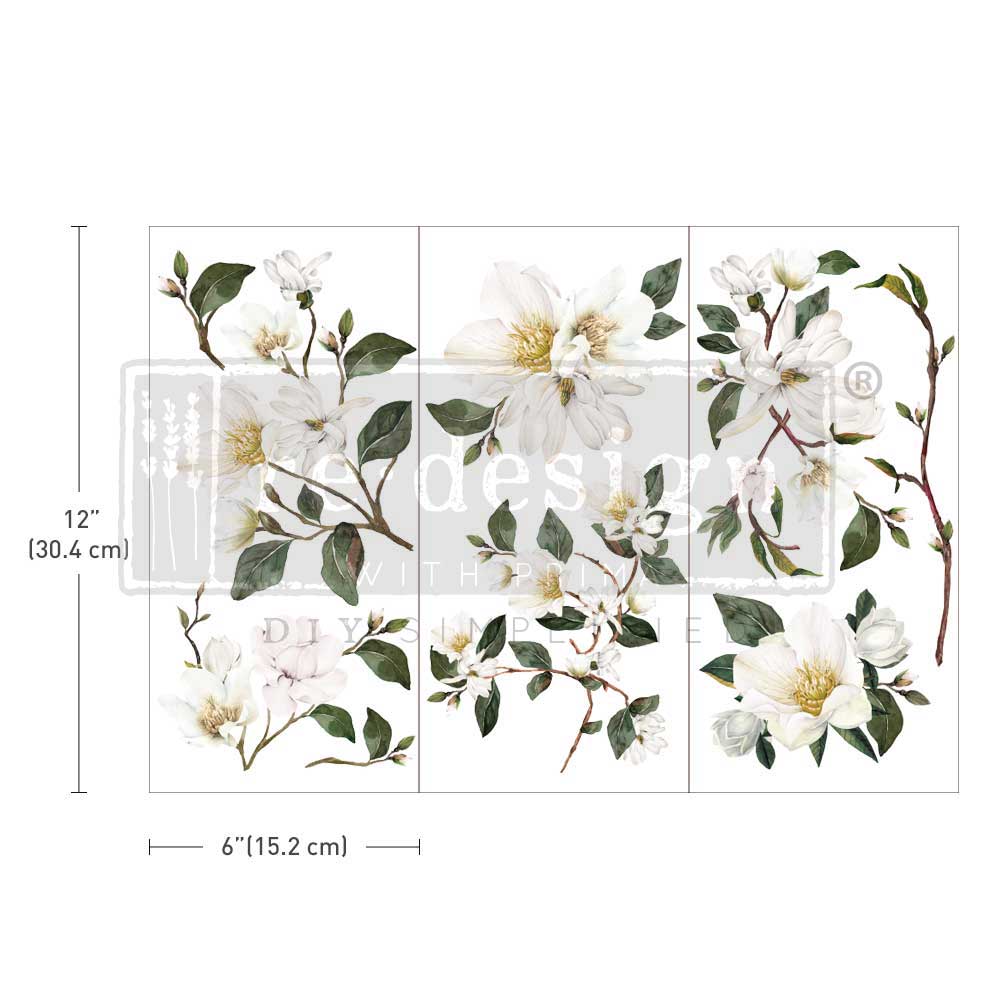 Small - WHITE MAGNOLIA. 3 sheets, 6" x 12"