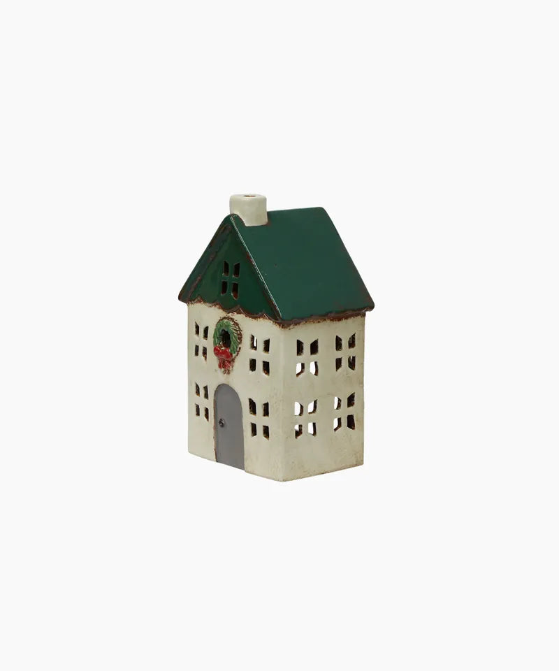 Alsace Tea Light House, Christmas Green with Wreath, small - French Country