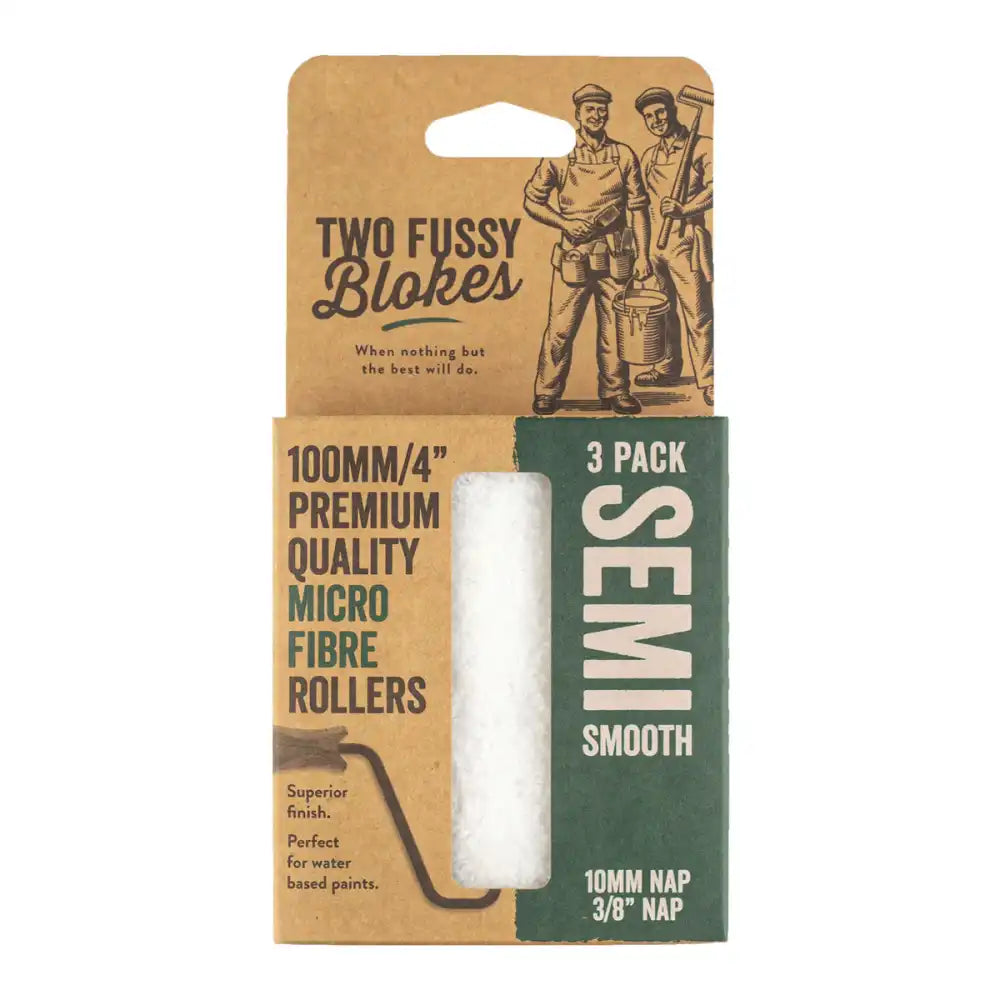 Two Fussy Blokes. Microfibre Semi Smooth Mini Paint Rollers - 10mm nap, 100mm length - 3 pack