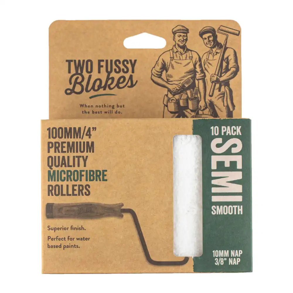 Two Fussy Blokes, Microfibre Semi Smooth Mini Paint Rollers - 10mm nap, 100mm length - 10pack