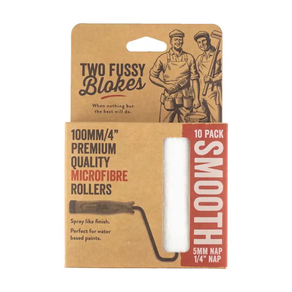 Two Fussy Blokes, Microfibre Smooth Mini Paint Rollers - 5mm nap, 100mm length - 10 Pack