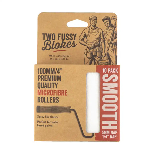 Two Fussy Blokes, Microfibre Smooth Mini Paint Rollers - 5mm nap, 100mm length - 10 Pack
