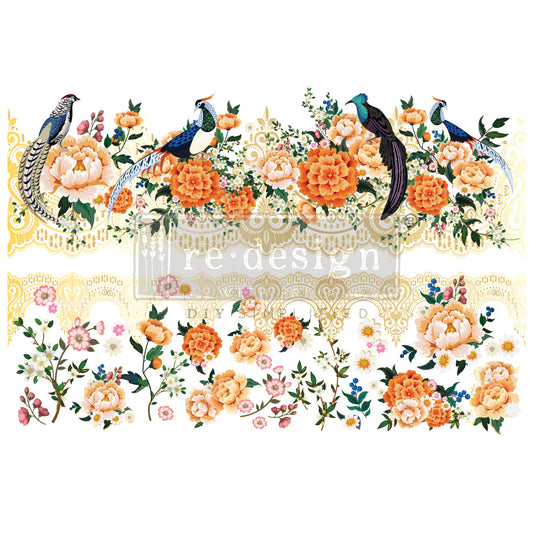 Large - PHEASANTS & PEONIES. 24" x 35" cut into 2 sheets