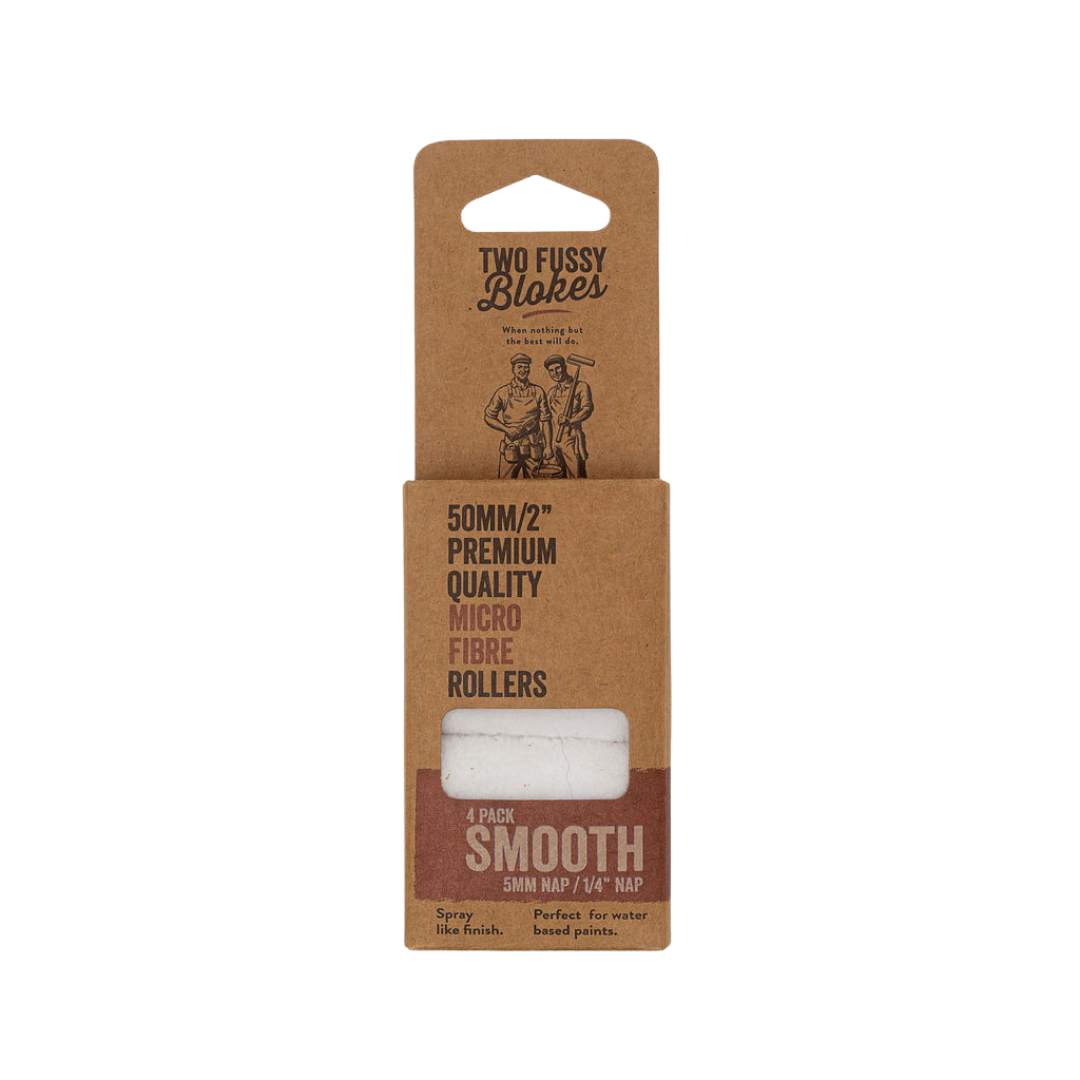 Two Fussy Blokes, Microfibre Smooth, Super Mini Paint Rollers - 10mm nap, 50mm length - 4 pack
