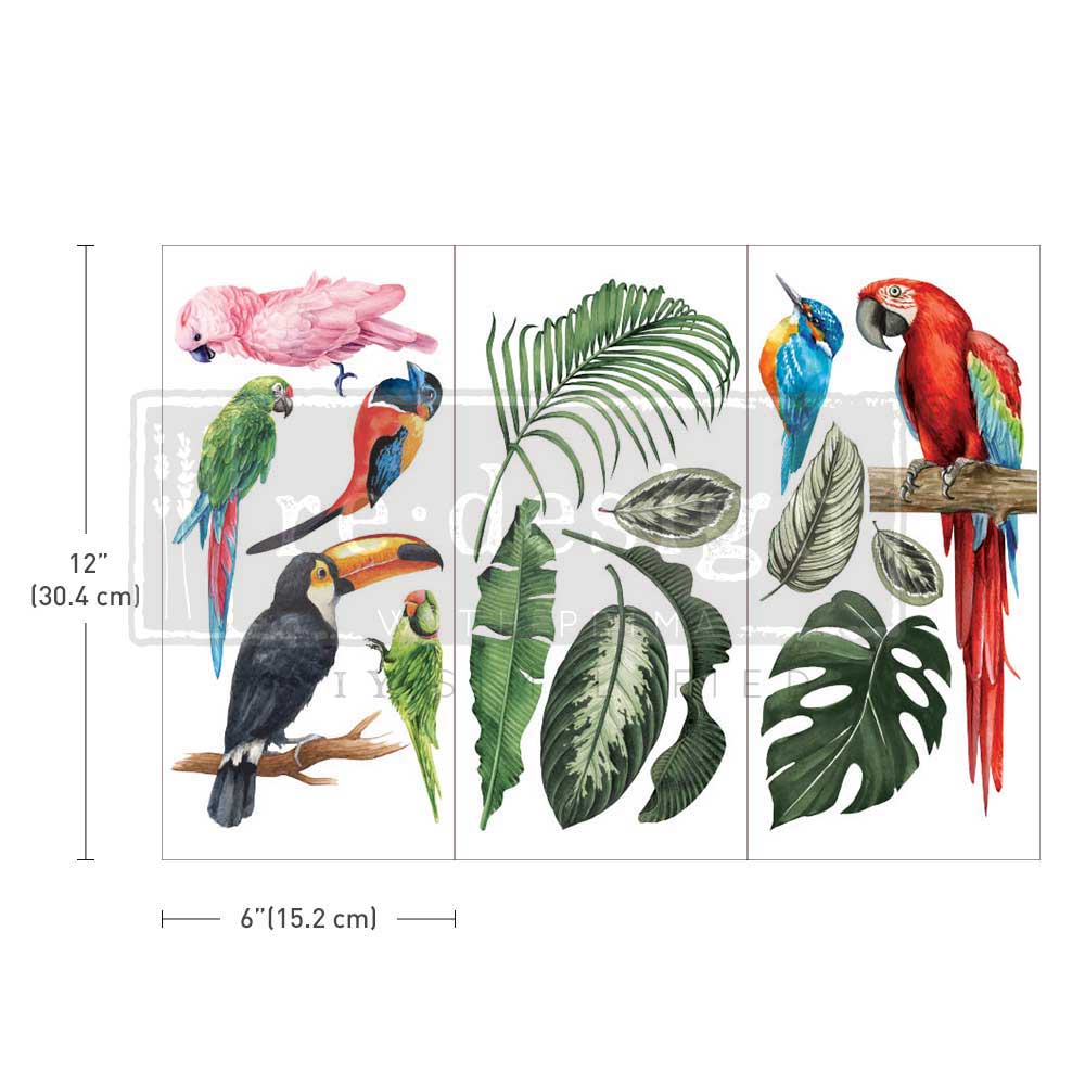 Small - TROPICAL BIRDS. 3 sheets, 6" x 12"