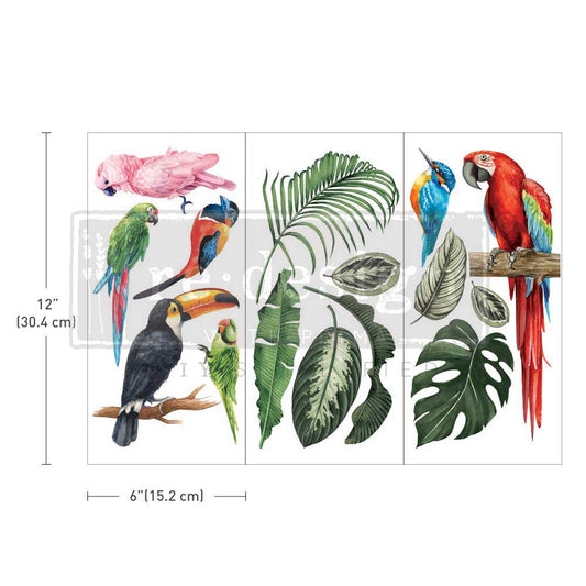 Small - TROPICAL BIRDS. 3 sheets, 6" x 12"