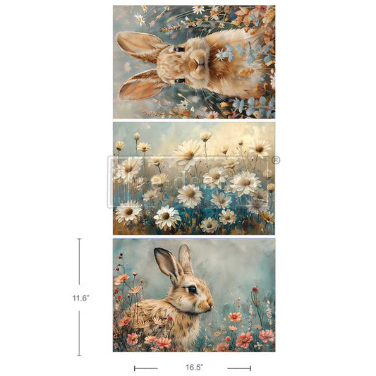 GARDEN BUNNY TALES - A3 decoupage fiber Pack  – 3 sheets, 11.7″x 16.5″ each