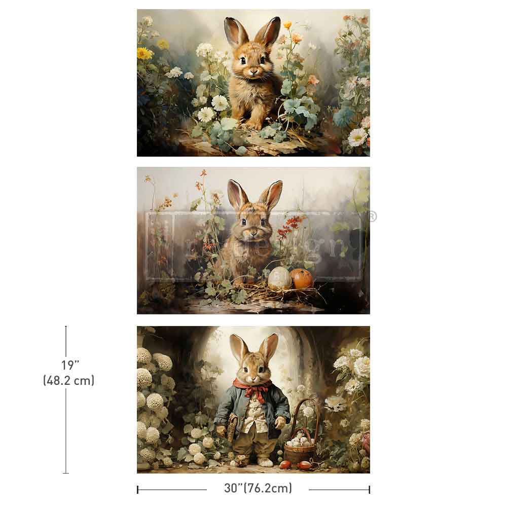 DREAMY BUNNIES decoupage tissue. 3 sheets, 19.5" x 30" each