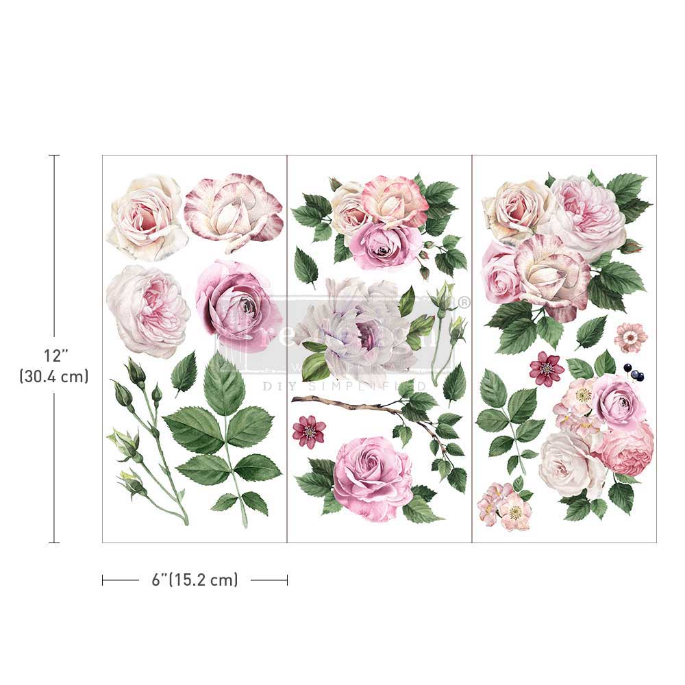 Small - DELICATE ROSES. 3 sheets, 6" x 12"
