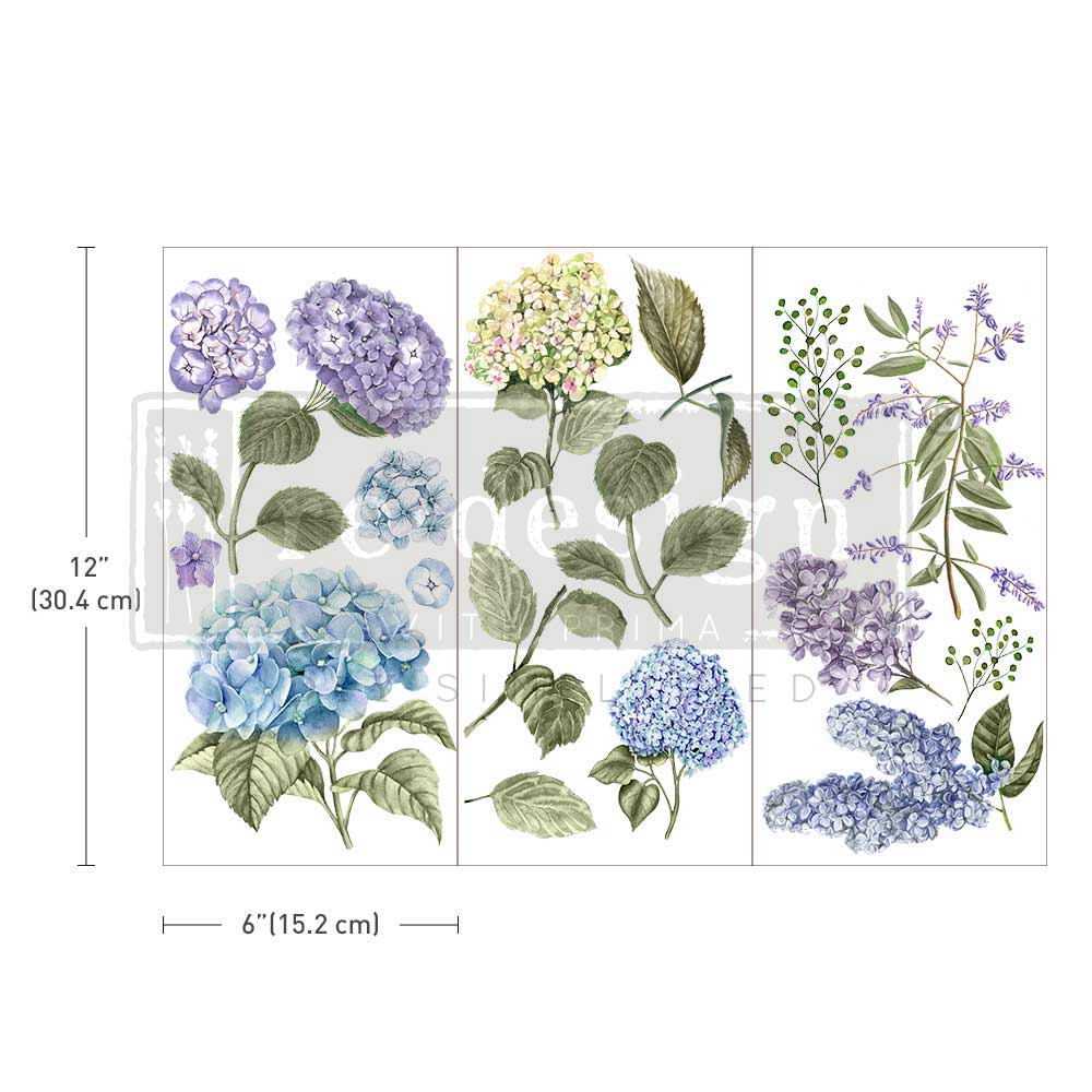 Small - MYSTIC HYDRANGEA. 3 sheets, 6" x 12"