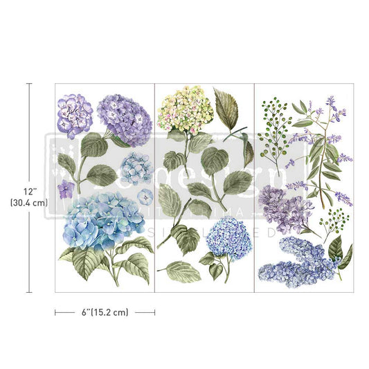 Small - MYSTIC HYDRANGEA. 3 sheets, 6" x 12"