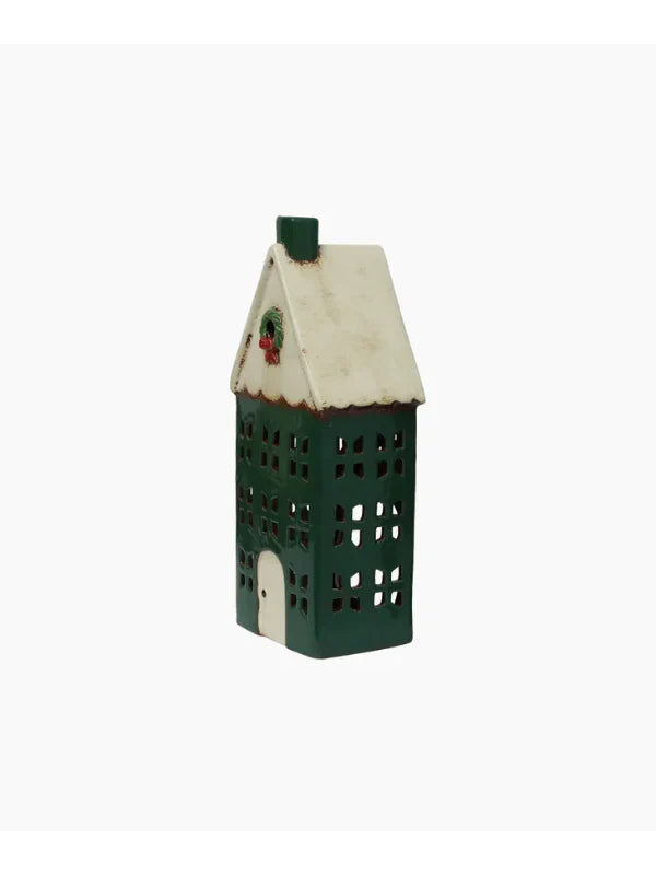 Alsace Tea Light House, Christmas Green with Wreath,  Large - French Country