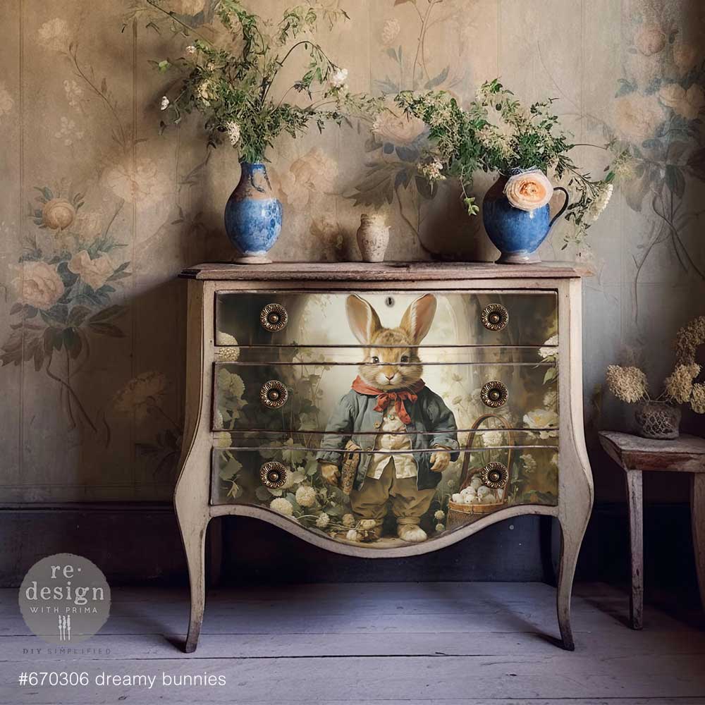 DREAMY BUNNIES decoupage tissue. 3 sheets, 19.5" x 30" each