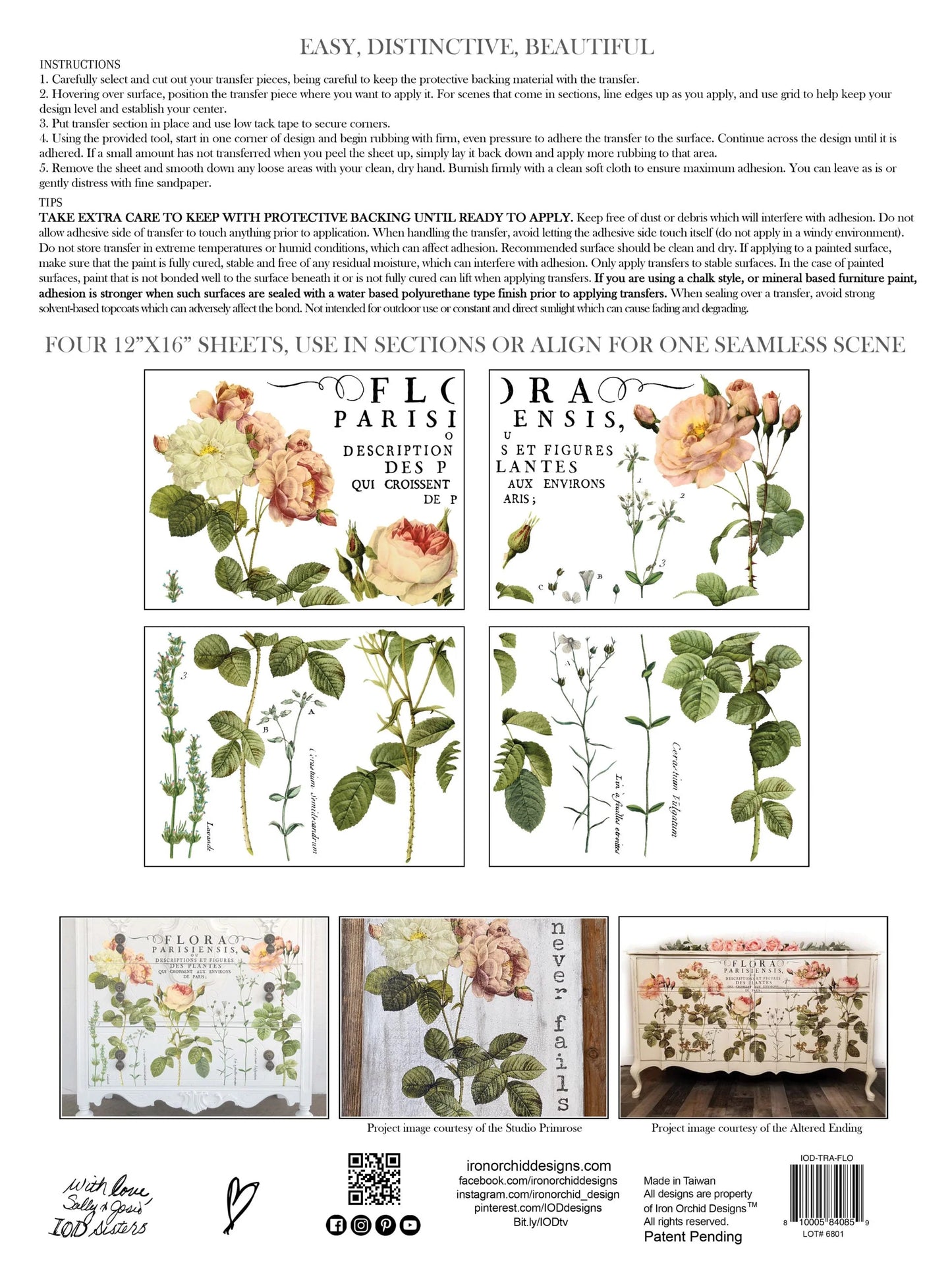 FLORA PARISIENSIS IOD TRANSFER PAD - FOUR 12X16" SHEETS