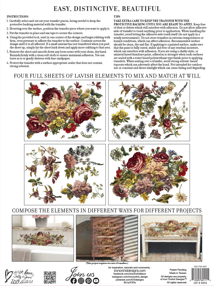 FLORAL ANTHOLOGY IOD TRANSFER PAD - FOUR 12X16" SHEETS
