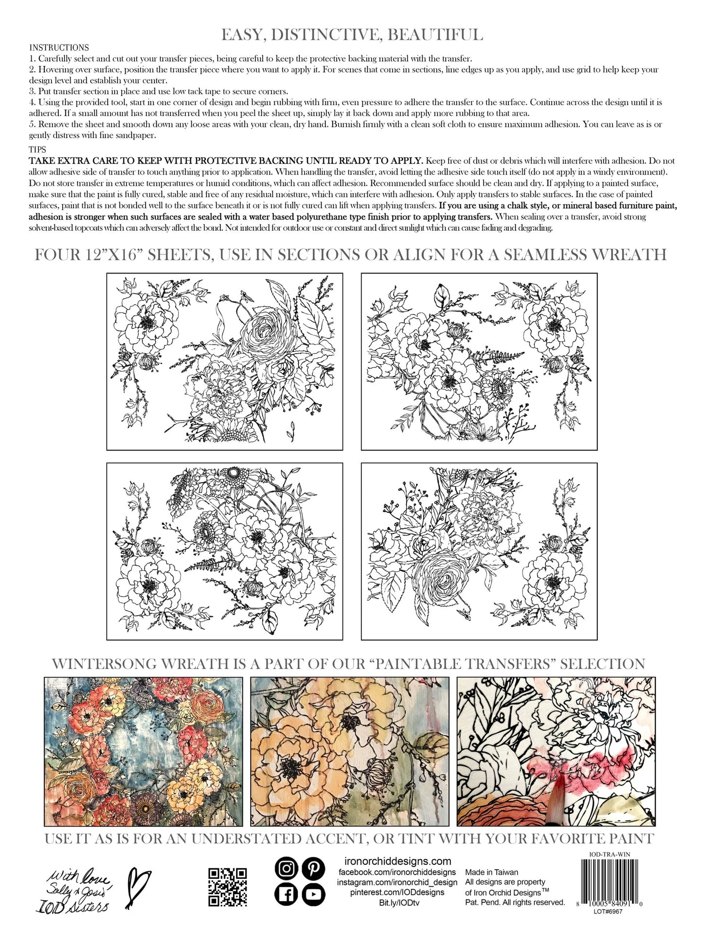 WINTER'S SONG WREATH IOD PAINTABLE TRANSFER PAD - FOUR 12X16" SHEETS