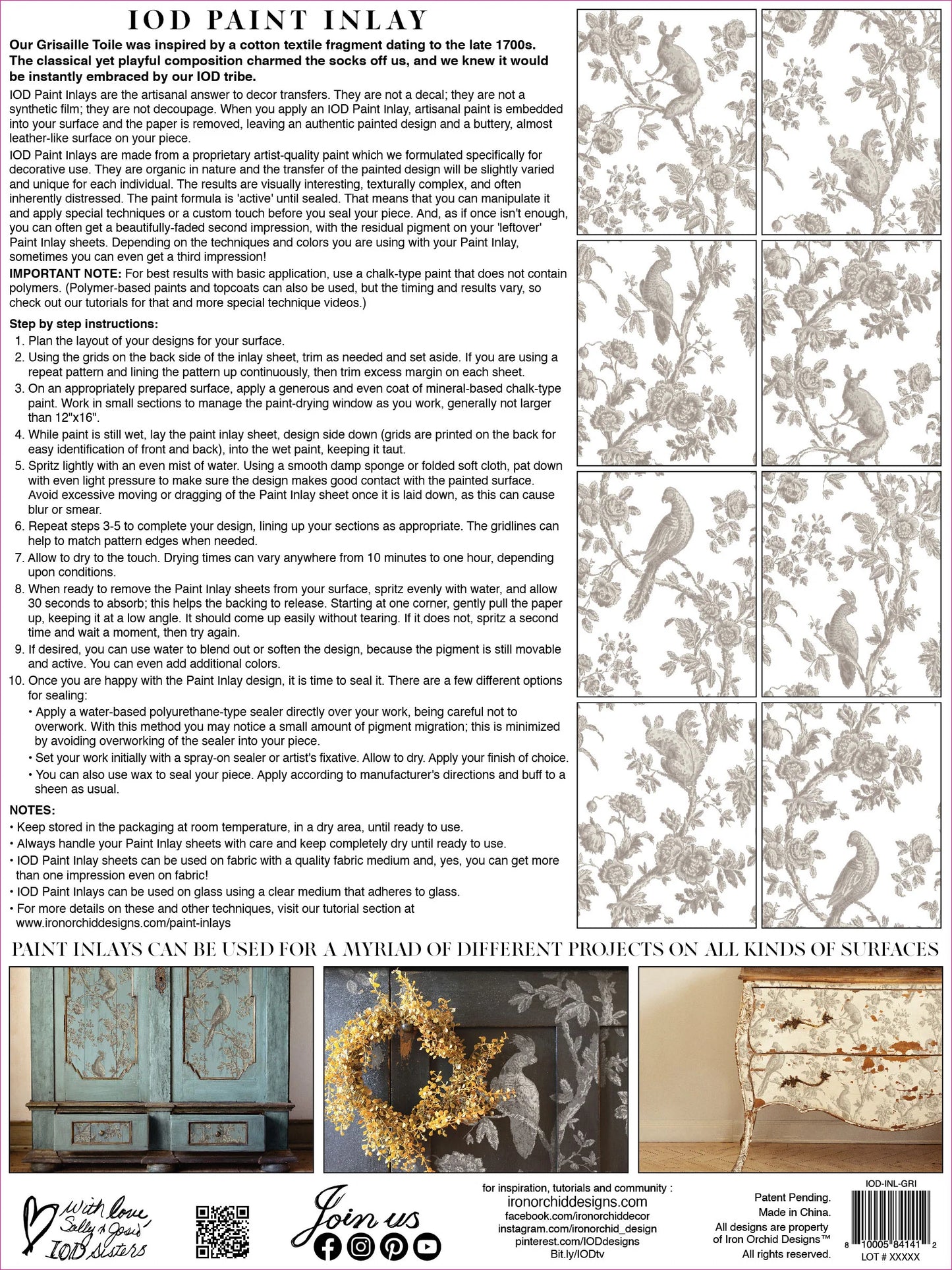 GRISAILLE TOILE IOD PAINT INLAY PAD - EIGHT 12X16" SHEETS