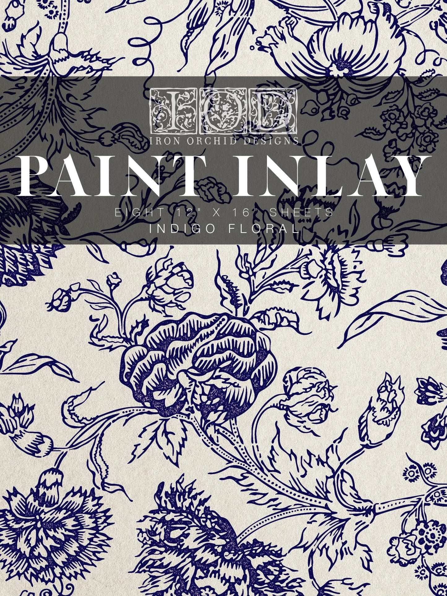 INDIGO FLORAL IOD PAINT INLAY PAD - EIGHT 12X16" SHEETS