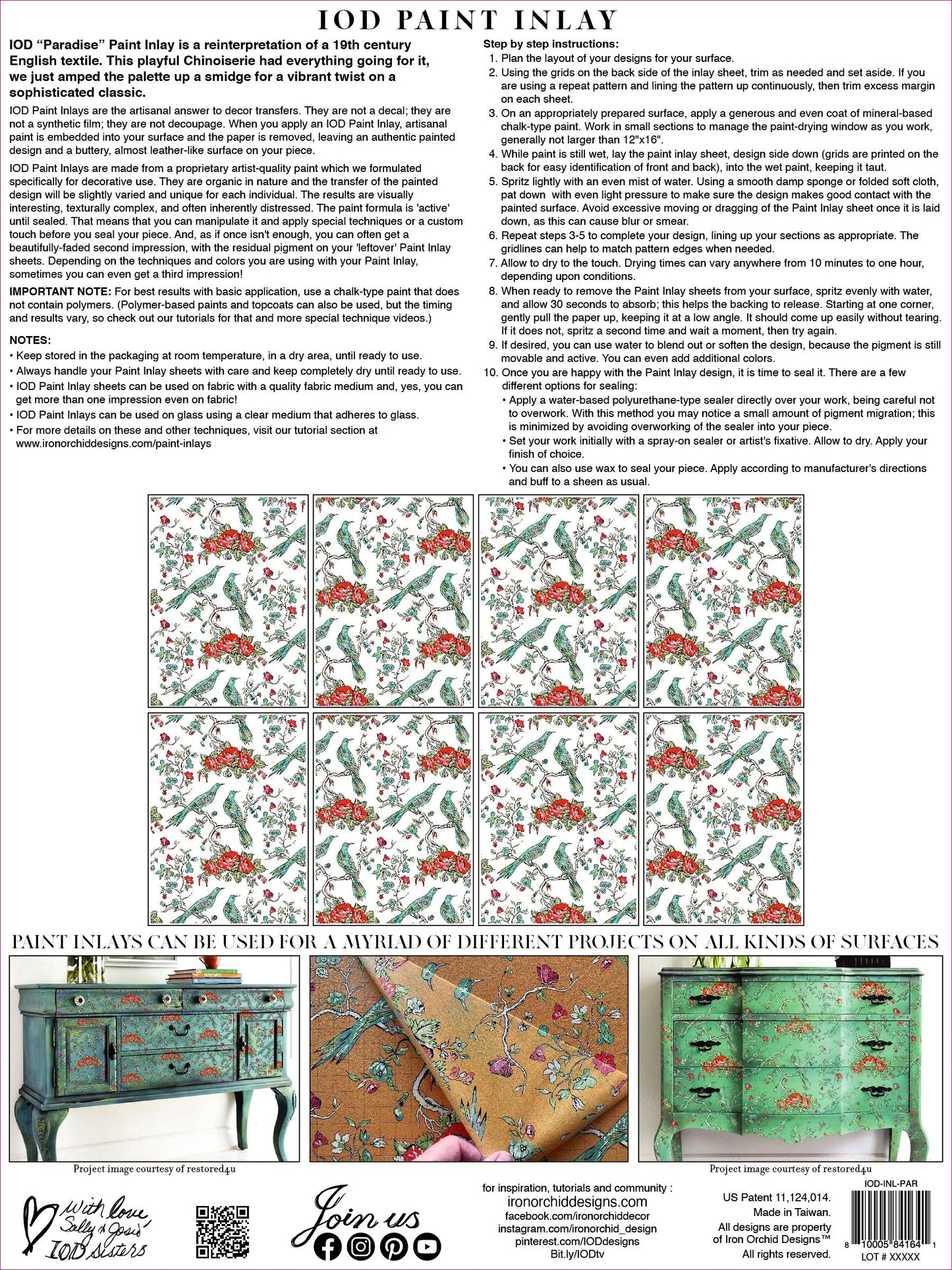 PARADISE IOD PAINT INLAY PAD - EIGHT 12X16" SHEETS
