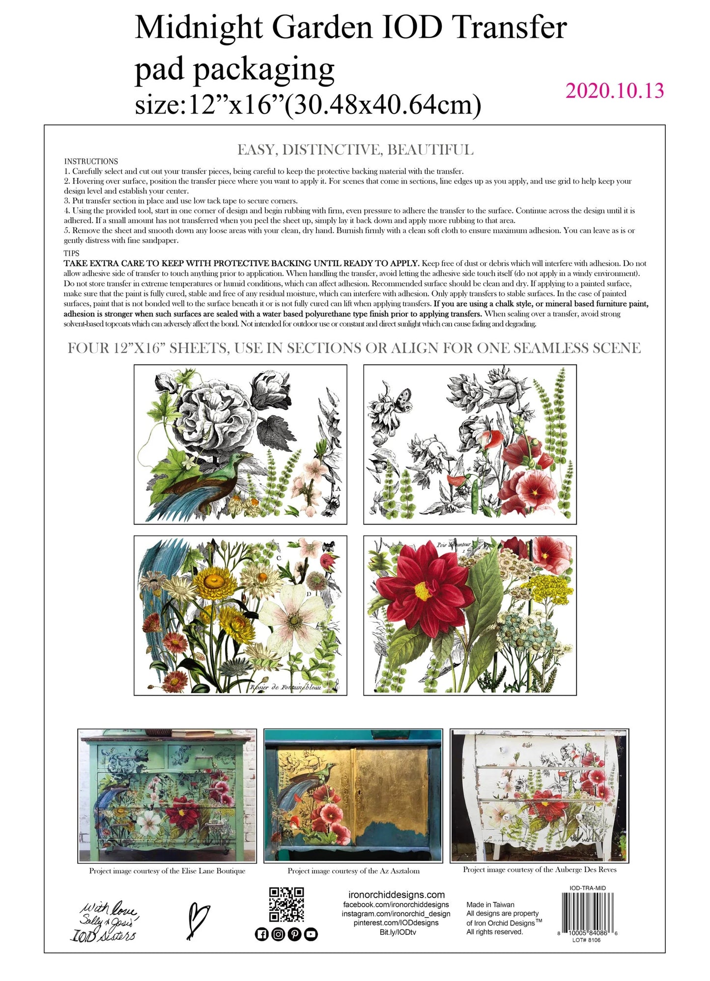 MIDNIGHT GARDEN IOD TRANSFER PAD - FOUR 12X16" SHEETS