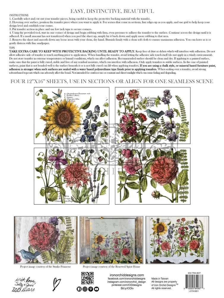 BOTANIST'S JOURNAL IOD TRANSFER PAD - FOUR 12X16" SHEETS